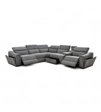 Henley Grey Chenille Reclining Sectional Sofa with Power Seats Adjustable Headrests & Storage Console