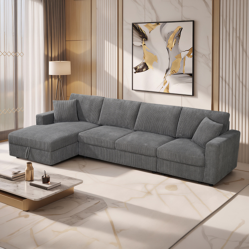Iris 5-Piece Modular Corduroy Sofa with Storage Chaise