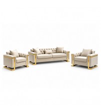Juliette 3+1+1 Seater Velvet Sofa with Gold Trim – Beige