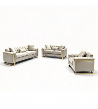 Juliette 3+2+1 Seater Velvet Sofa with Gold Trim – Beige