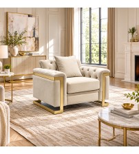 Juliette 1 Seater Velvet Sofa with Gold Trim – Beige Juliette 1 Seater Velvet Sofa with Gold Trim – Beige