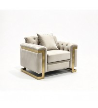 Juliette 1 Seater Velvet Sofa with Gold Trim – Beige