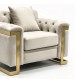 Juliette 1 Seater Velvet Sofa with Gold Trim – Beige
