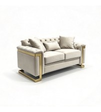 Juliette 2 Seater Velvet Sofa with Gold Trim – Beige