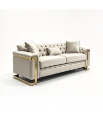 Juliette 3 Seater Velvet Sofa with Gold Trim – Beige