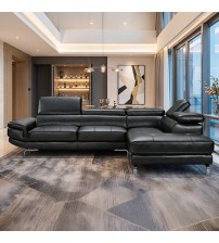 Vienna 5-Seater Black/Grey Leatherette Corner Sofa with Chaise