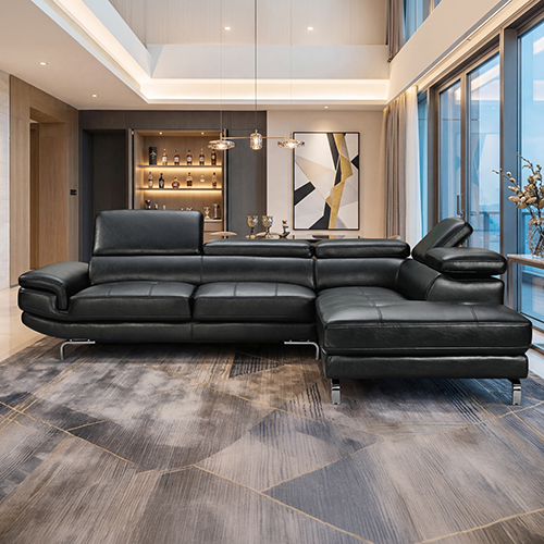 Vienna 5-Seater Black/Grey Leatherette Corner Sofa with Chaise