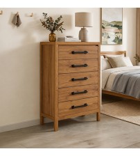 Toffee Timber Look Tallboy with 5 Drawers